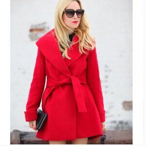 Trina Turk Wide Notched Collar Belted Wool Coat Lined Jacket